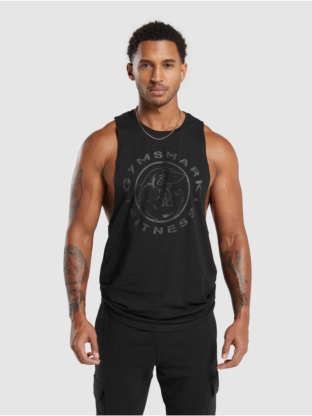 Gymshark Men’s Legacy Drop Arm Black Muscle Lifting Tank Top, Size Medium Mens